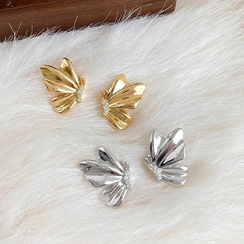 14K Gold Plated Copper Butterfly Stud Earrings, Minimalist Luxury Designer Commuter Jewelry