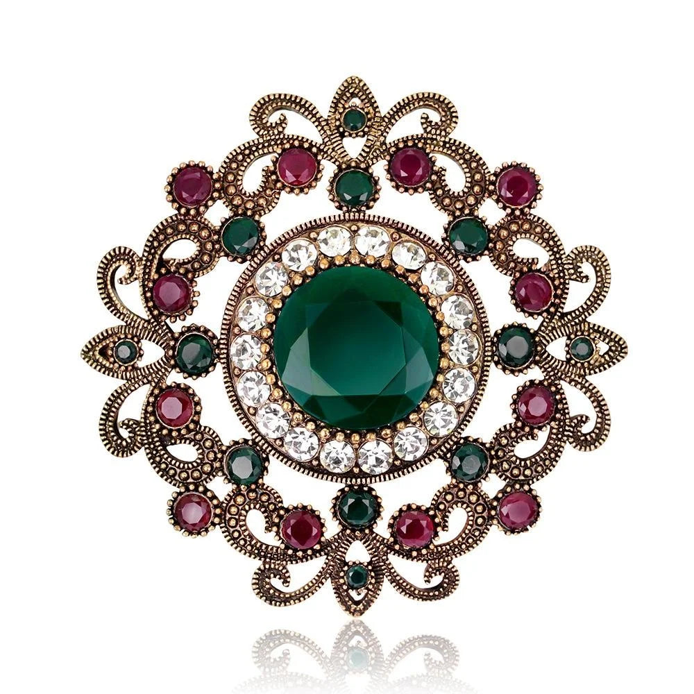 Vintage Luxury Hollow Alloy Rhinestone Brooch With Blue Crystal Center, Women's Lapel Pin Suit Accessory