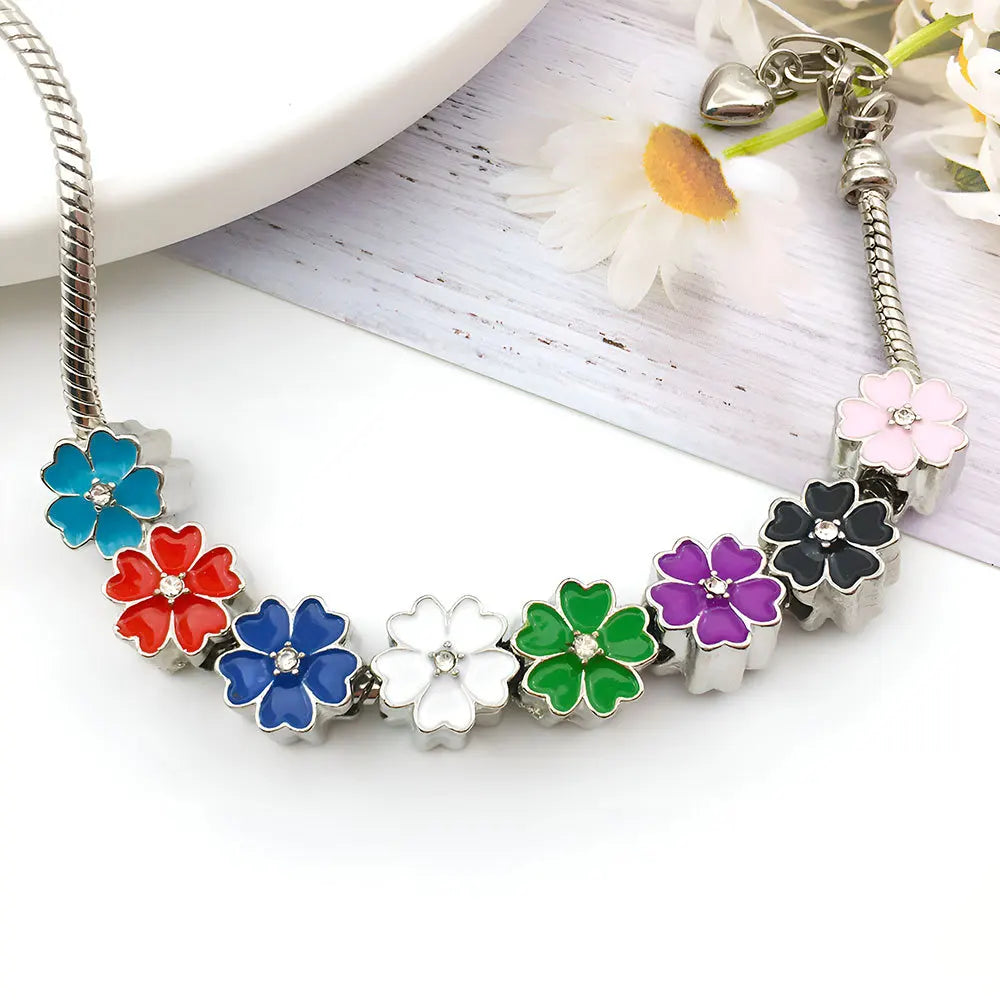 Enamel Zinc Alloy Sakura Flower Large Hole Beads for DIY Bracelet Beading Jewelry Making