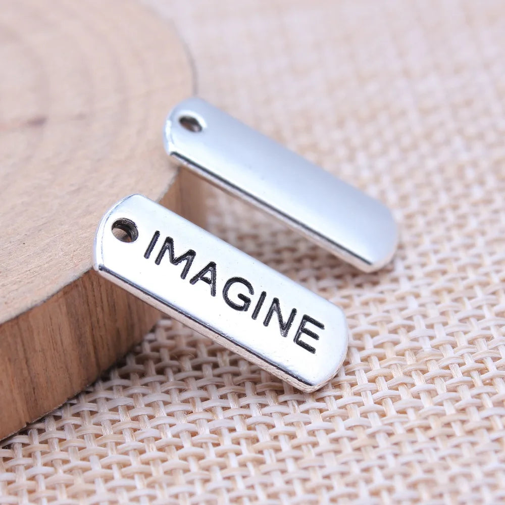 8x21mm 1.5g Antique Silver Zinc Alloy IMAGINE Tag Charm Pendant for Garment and Jewelry DIY