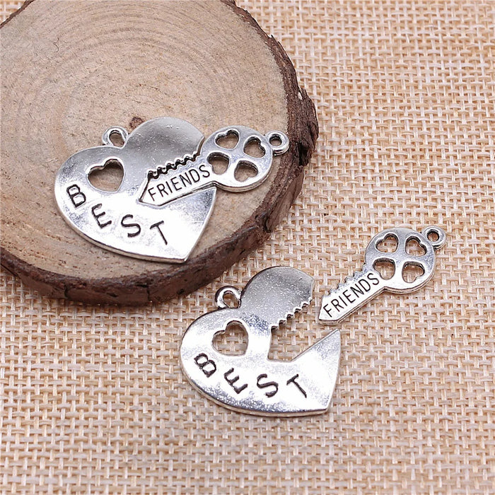 36x25mm 5g Zinc Alloy Best Friend Heart Charm Pendant for DIY Keychain Bracelet Making