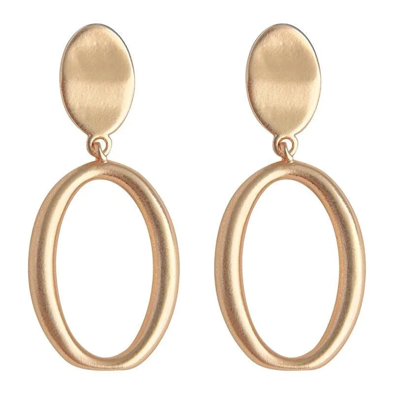 French Elegant Matte Brushed Copper Geometric Hollow Oval Hoop Drop Earrings For Women