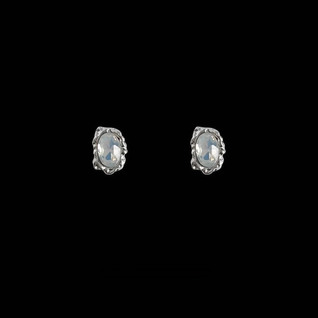 Minimalist Copper Milk Glass Crystal Stud Earrings Irregular Liquid Geometric Mini Jewelry