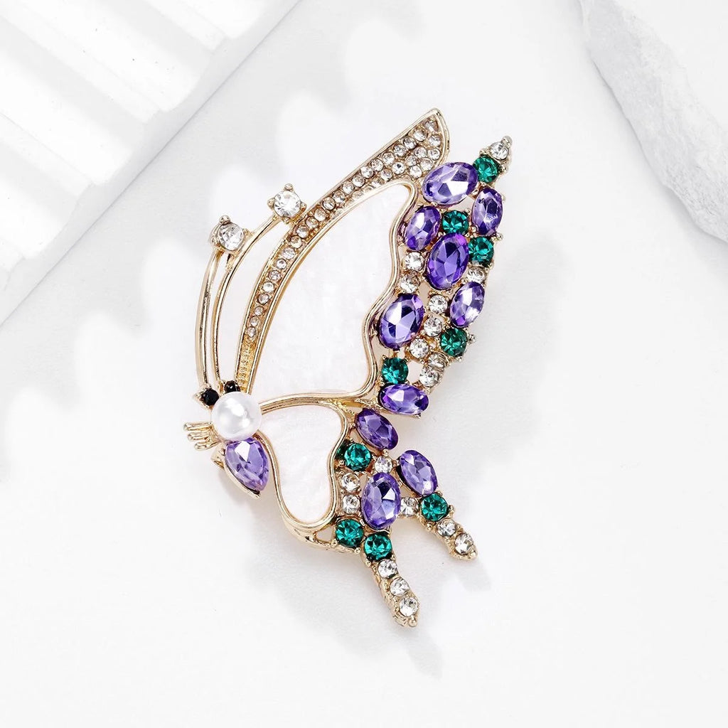 Elegant Purple Butterfly Brooch With Pearl, Rhinestone And Alloy Wings, Luxury Lapel Pin Corsage Gift