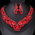 Luxury Emerald Green Crystal Rhinestone Statement Necklace Earrings Jewelry Set For Banquet Party