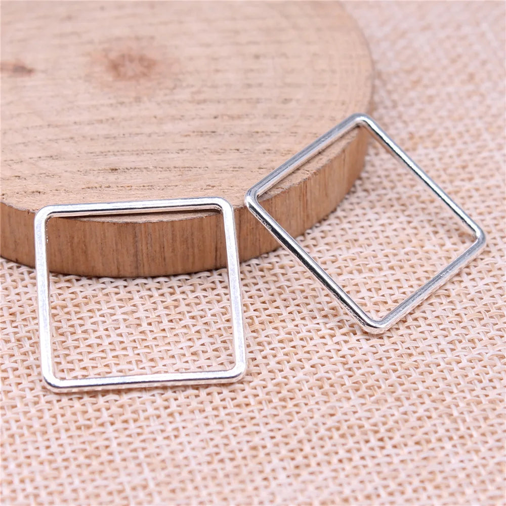 25x25mm 1.37g Zinc Alloy Geometric Square Charm Pendant for DIY Necklace Earring Jewelry Making