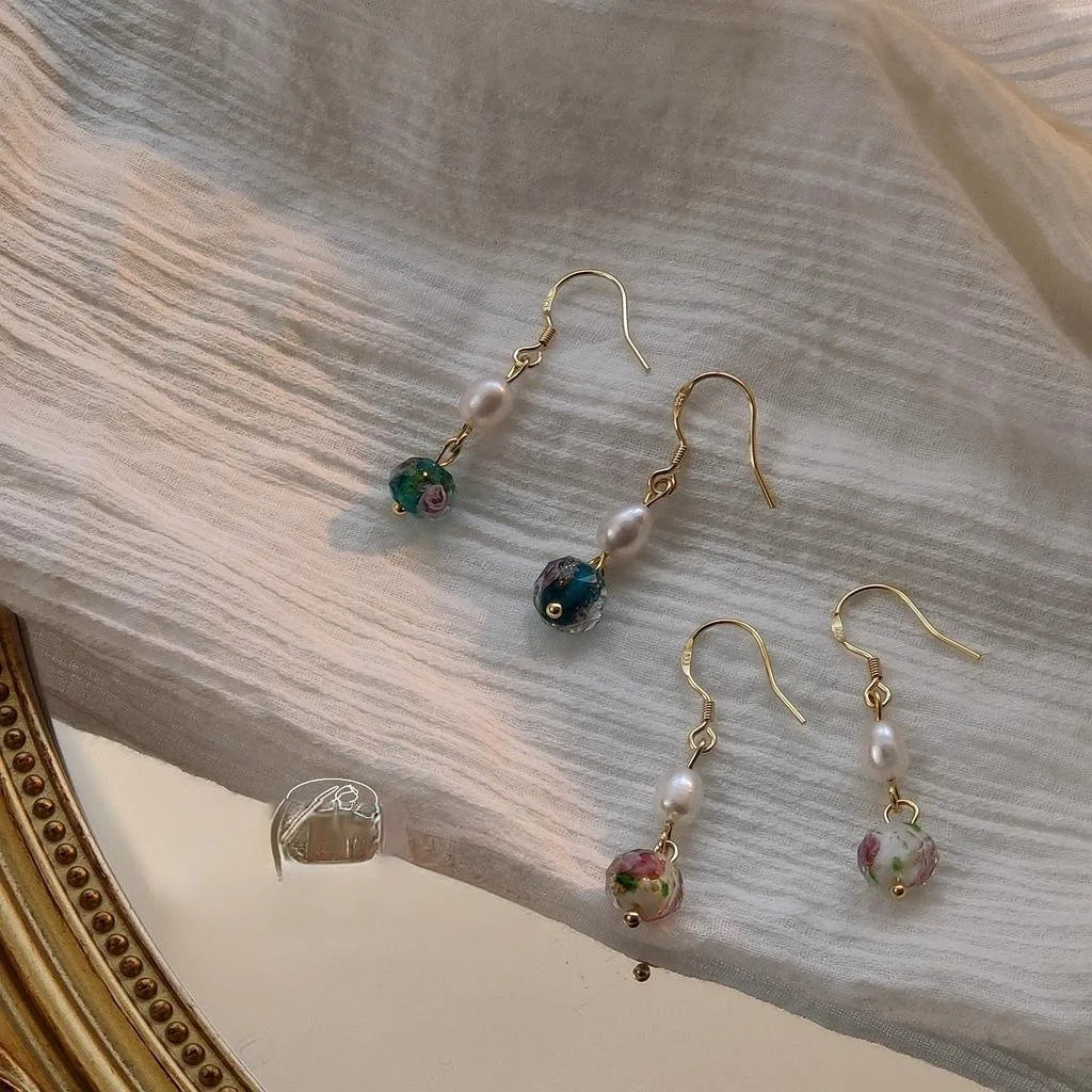 Vintage Ethnic Geometric Freshwater Pearl Tassel Drop Earrings With Silver Plated Pins