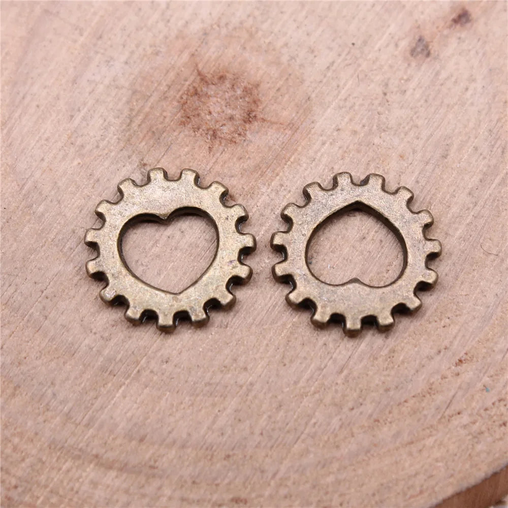 12mm 0.6g Zinc Alloy Gear Heart Charm Pendant for DIY Bracelet Necklace Jewelry Making