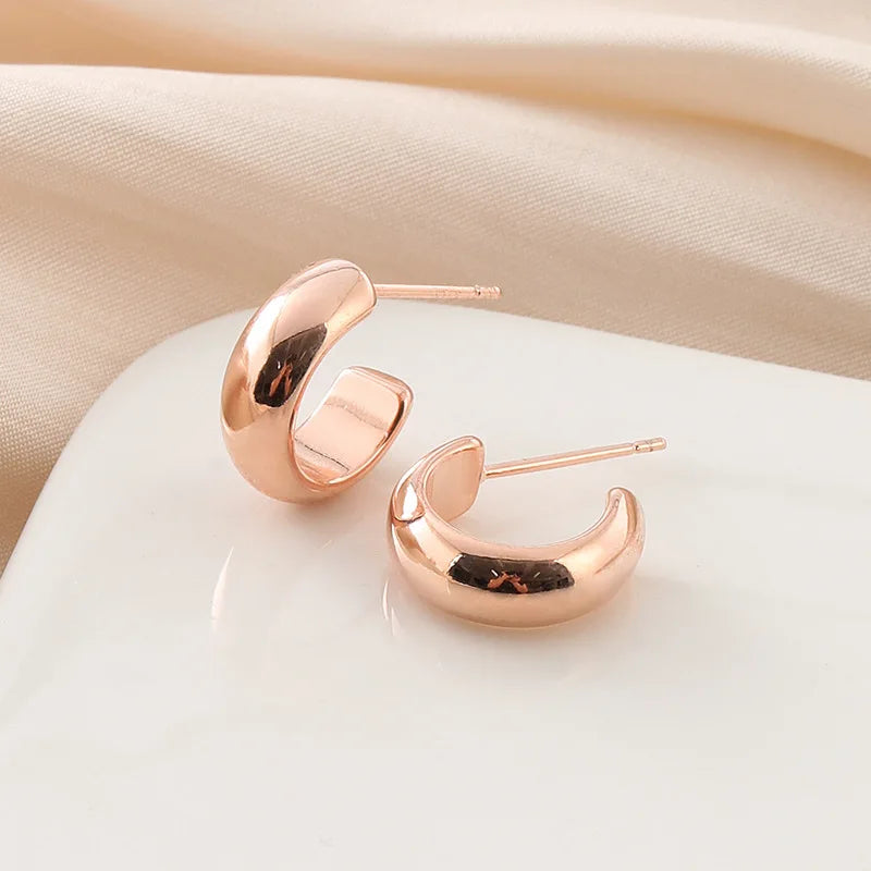 Vintage Gold Alloy Spiral Disc C Hoop Stud & Clip On No Piercing Minimalist Metal Ear Cuff Earrings