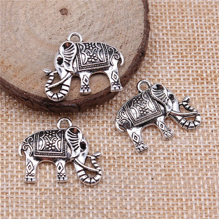 20x24mm 3.8g Antique Silver Zinc Alloy Thai Elephant Double Sided Charm Pendant for DIY Necklace Bracelet Making