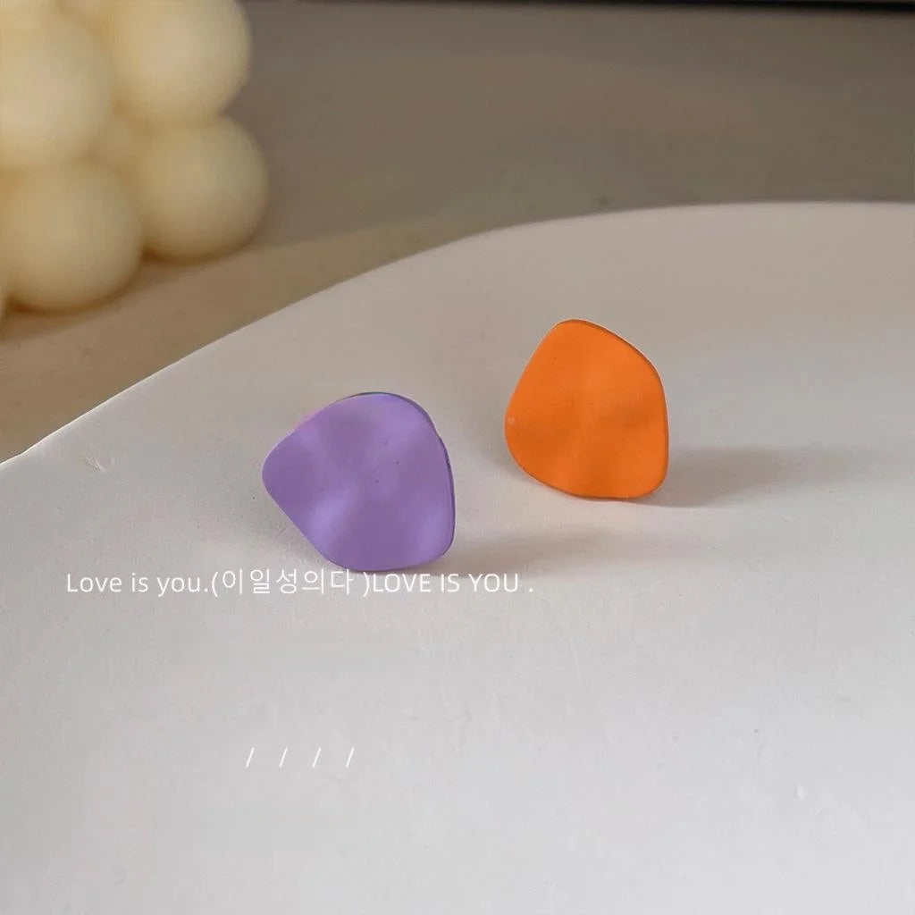 Matte Enamel Irregular Geometric Stud Earrings With Silver Plated Pins For Women