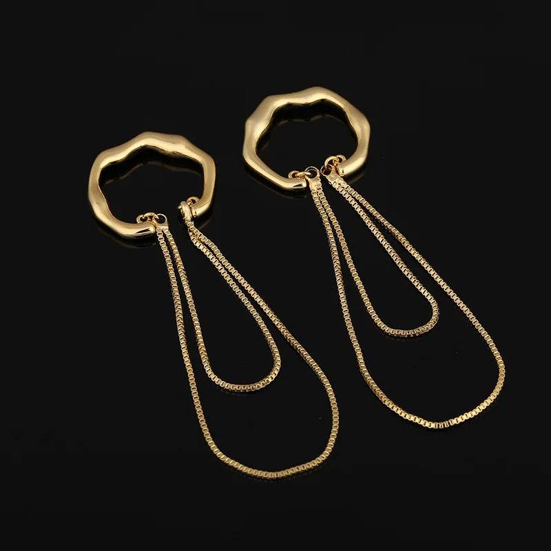 Elegant Irregular Hoop Chain Tassel Ear Cuff Alloy Stud & Clip On No Piercing Drop Earrings