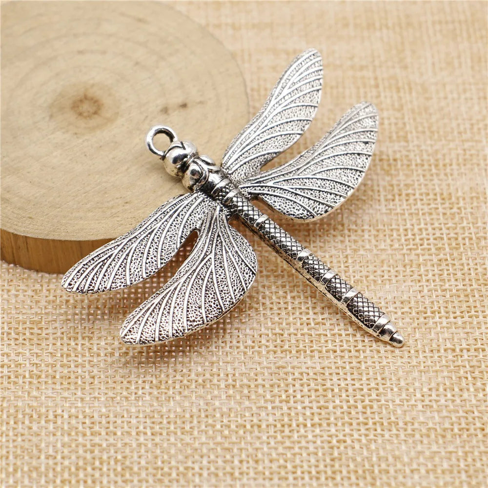 63x71mm 10.2g Antique Silver Zinc Alloy Large Dragonfly Charm Pendant for DIY Necklace Jewelry