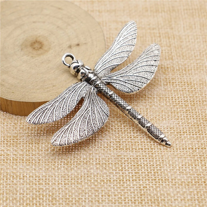 63x71mm 10.2g Antique Silver Zinc Alloy Large Dragonfly Charm Pendant for DIY Necklace Jewelry