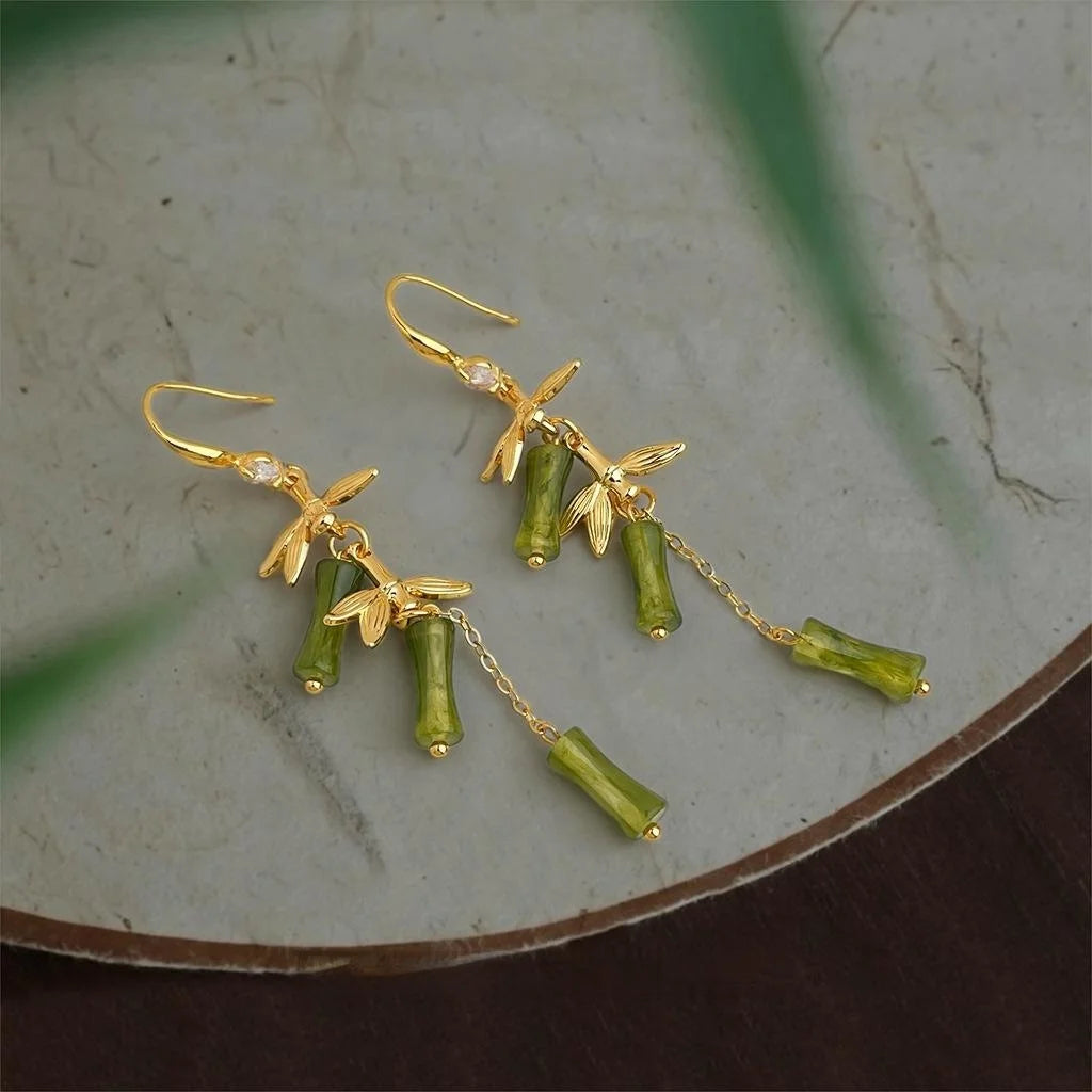 New Chinese Style Eco Copper Bamboo Segment Drop Earrings Handmade Fashion Jewelry