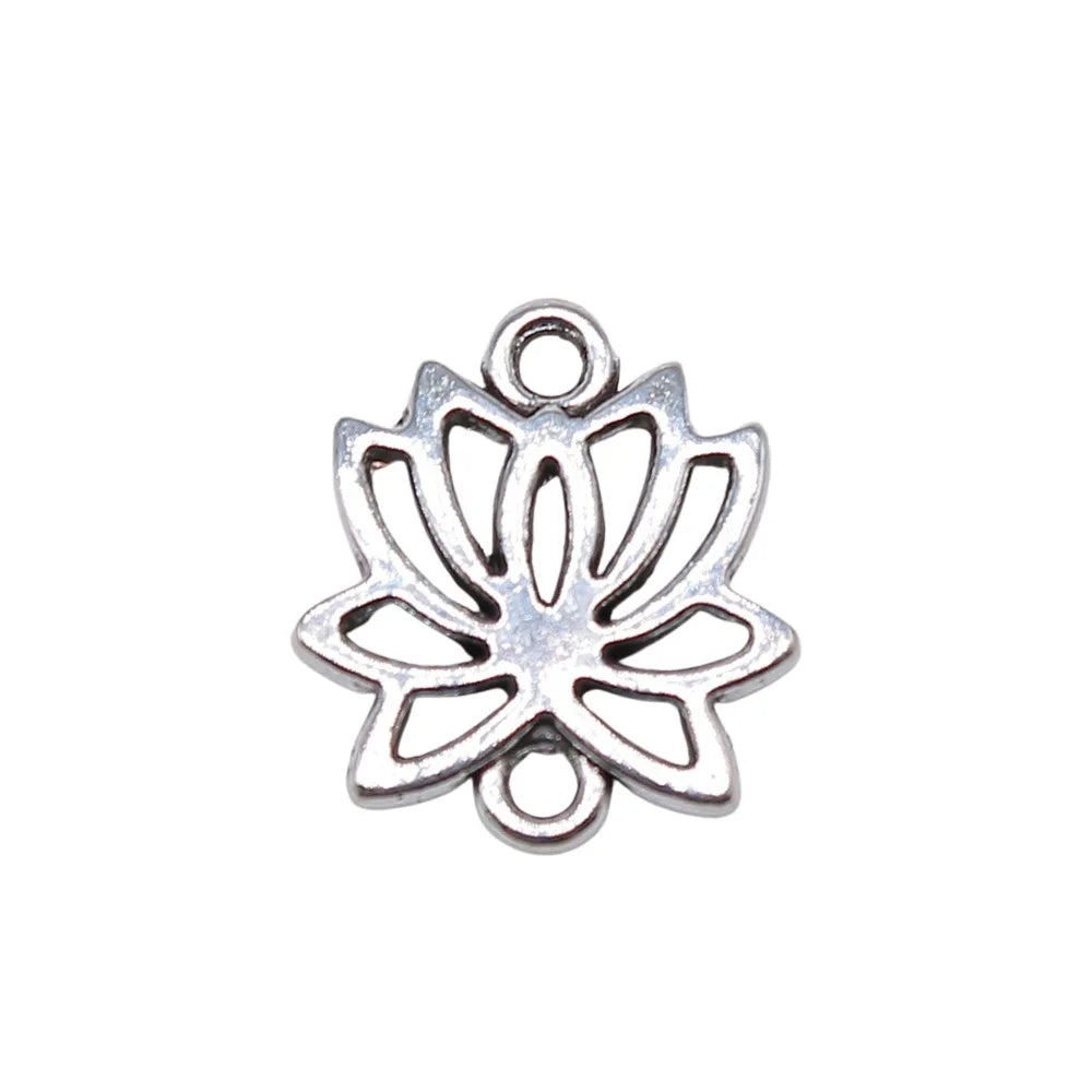 14x16mm 1.3g Antique Silver Zinc Alloy Lotus Connector Charm for DIY Bracelet Necklace Making