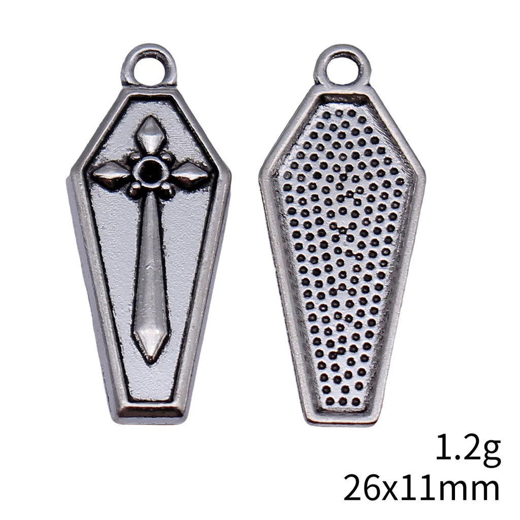26x11mm 1.2g Antique Silver Zinc Alloy Cross Coffin Lid Charm Pendant for Gothic DIY Jewelry Making