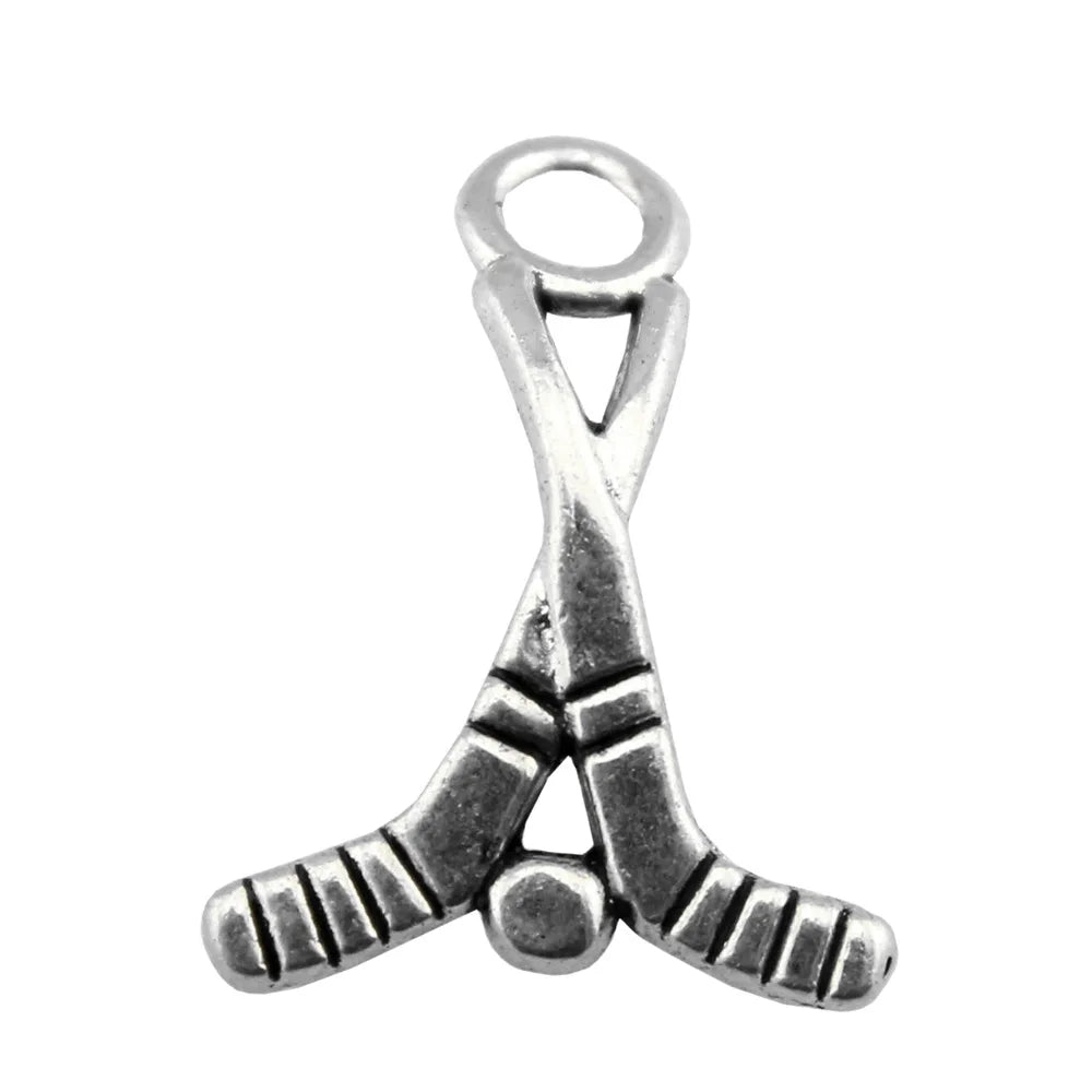 22x16mm 1.1g Antique Silver Zinc Alloy Ice Hockey Charm Pendant for DIY Sports Jewelry Making