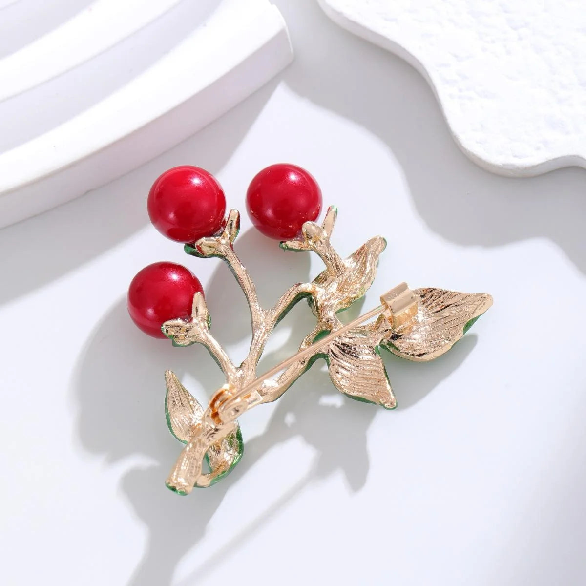 Cute Enamel Cherry Branch Brooch For Women, Alloy Fruit Lapel Pin Corsage Suit Accessory Gift