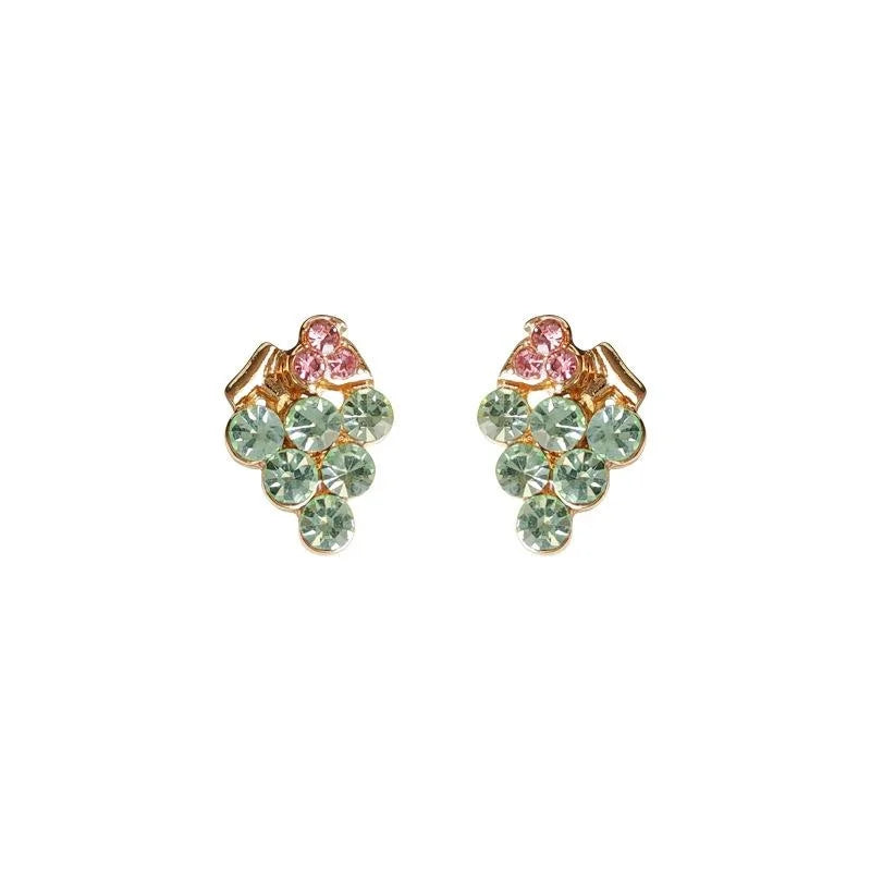 Cute Grape Rhinestone Stud Earrings 14K Plated Sweet Fruit Jewelry