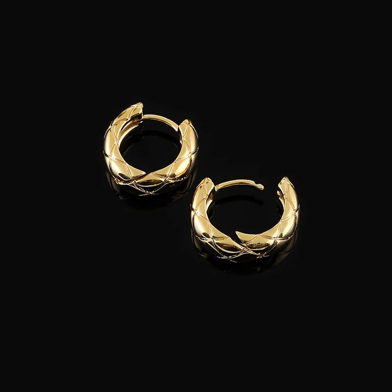 Elegant Gold Alloy Quilted Hoop Stud & Clip On No Piercing Spiral Disc Minimalist Fashion Earrings