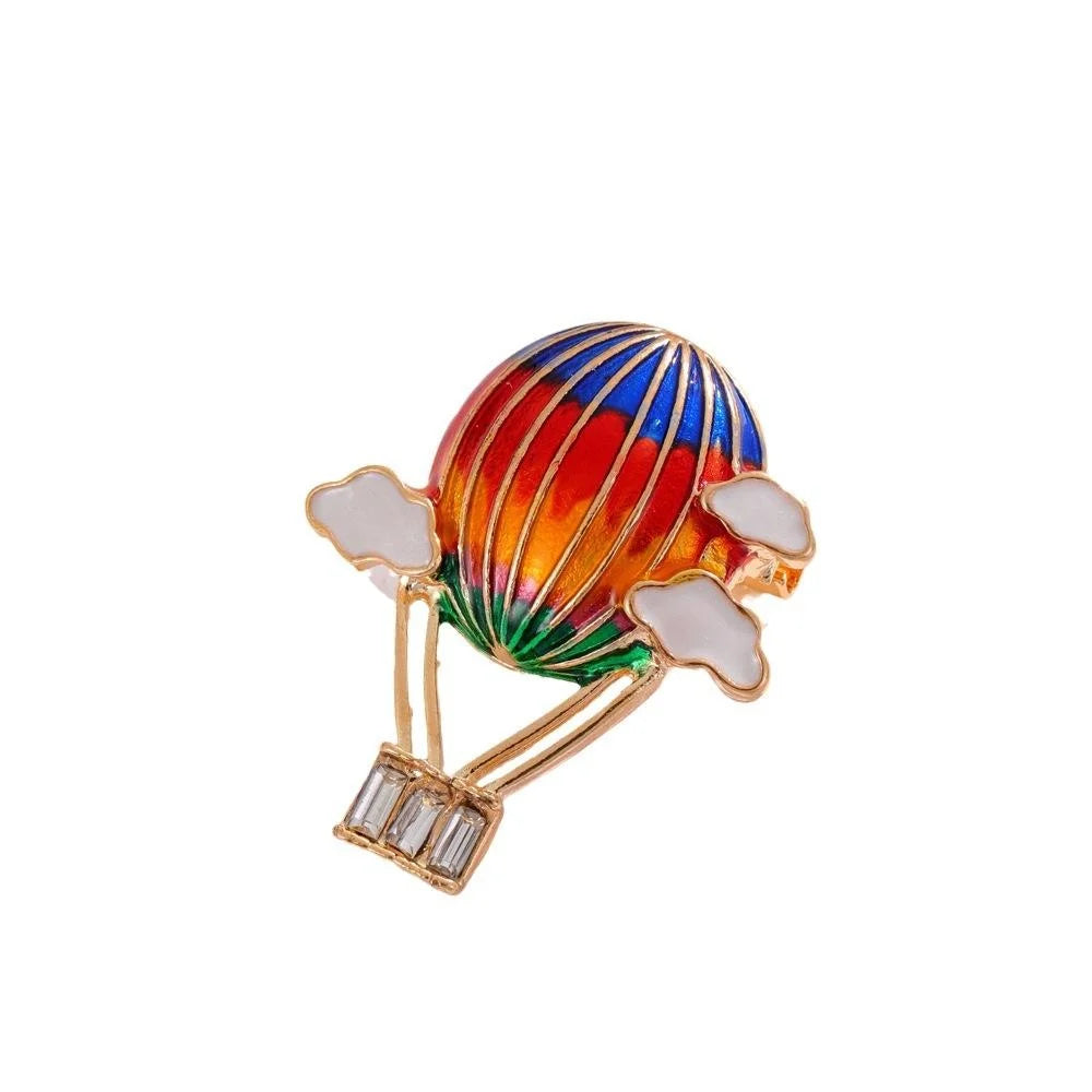 Cute Enamel Hot Air Balloon Brooch With Rhinestone Basket And Cloud Charm, Colorful Alloy Lapel Pin Gift