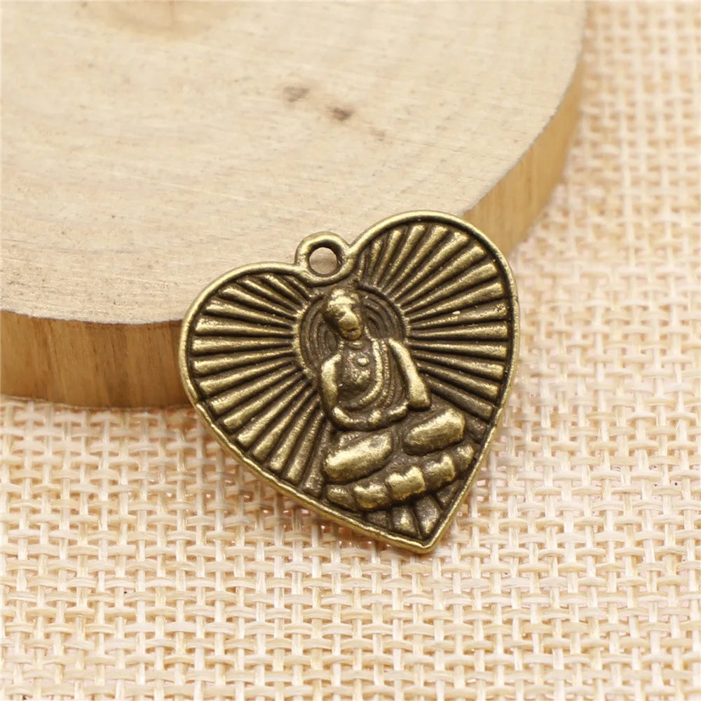 23x24mm 3.7g Antique Bronze Zinc Alloy Buddha Heart Charm Pendant for Necklace Bracelet Making