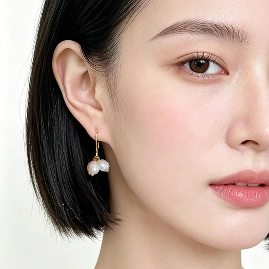 Handmade Freshwater Pearl Drop Earrings French Romantic Minimalist Geometric Short Earrings