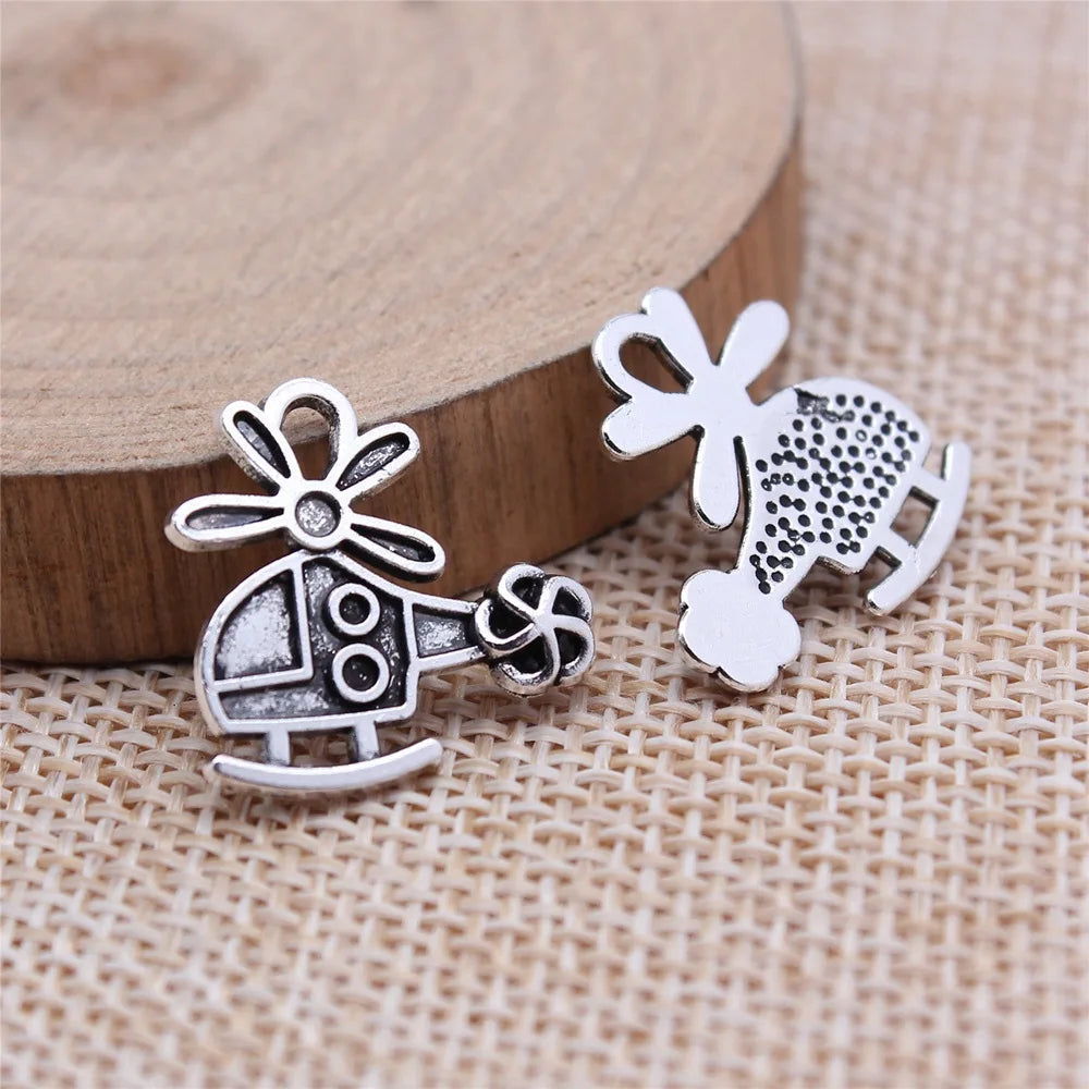 18x18mm 1g Antique Silver Zinc Alloy Helicopter Charm Pendant for DIY Necklace Bracelet Making