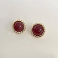 Vintage Red Round Copper Stud Earrings, French Palace Geometric Elegant Style
