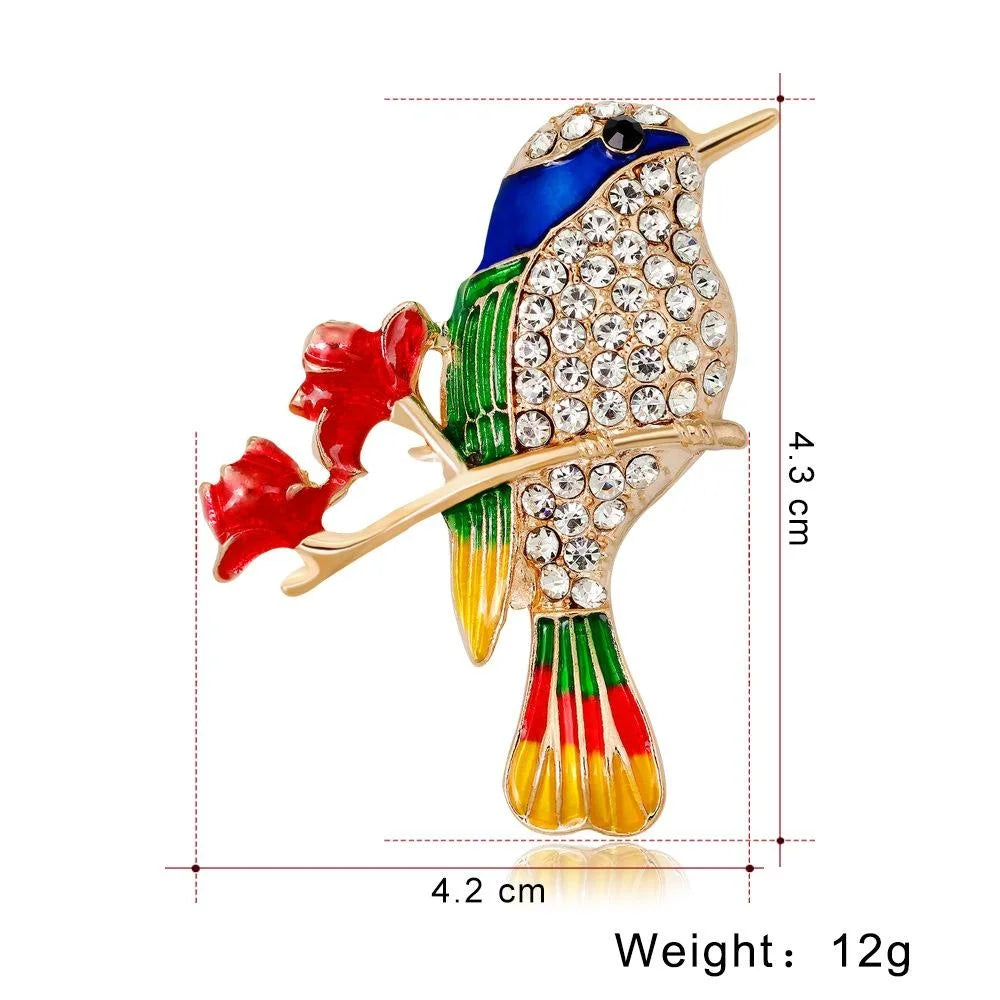 Luxury Enamel Bird Brooch With Rhinestone Zircon Crystals, Elegant Lapel Pin Corsage Suit Accessory Gift