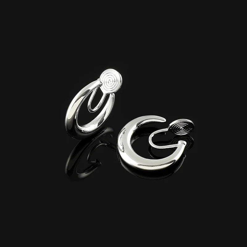 Elegant Alloy Crescent Hoop Spiral Circle Stud & Clip On No Piercing Women's Fashion Earrings