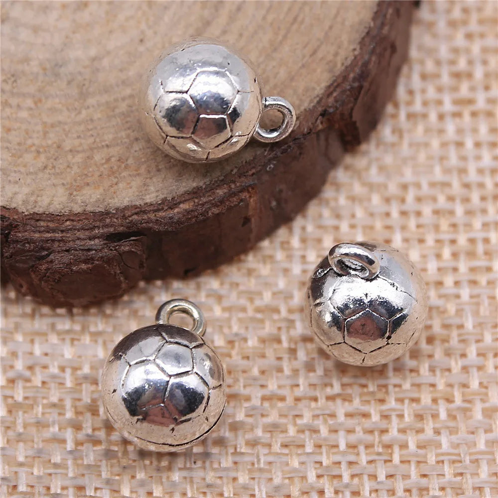 13x10mm 3.5g Antique Silver Zinc Alloy Soccer Ball Charm Pendant for Sports Bracelet Necklace Making