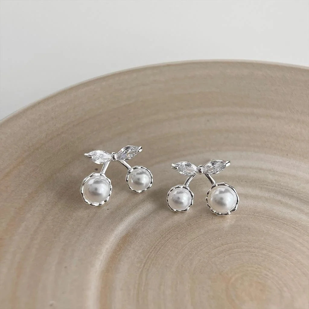 Sweet Cool Cherry Fruit Stud Earrings Copper Minimalist Geometric Daily Jewelry
