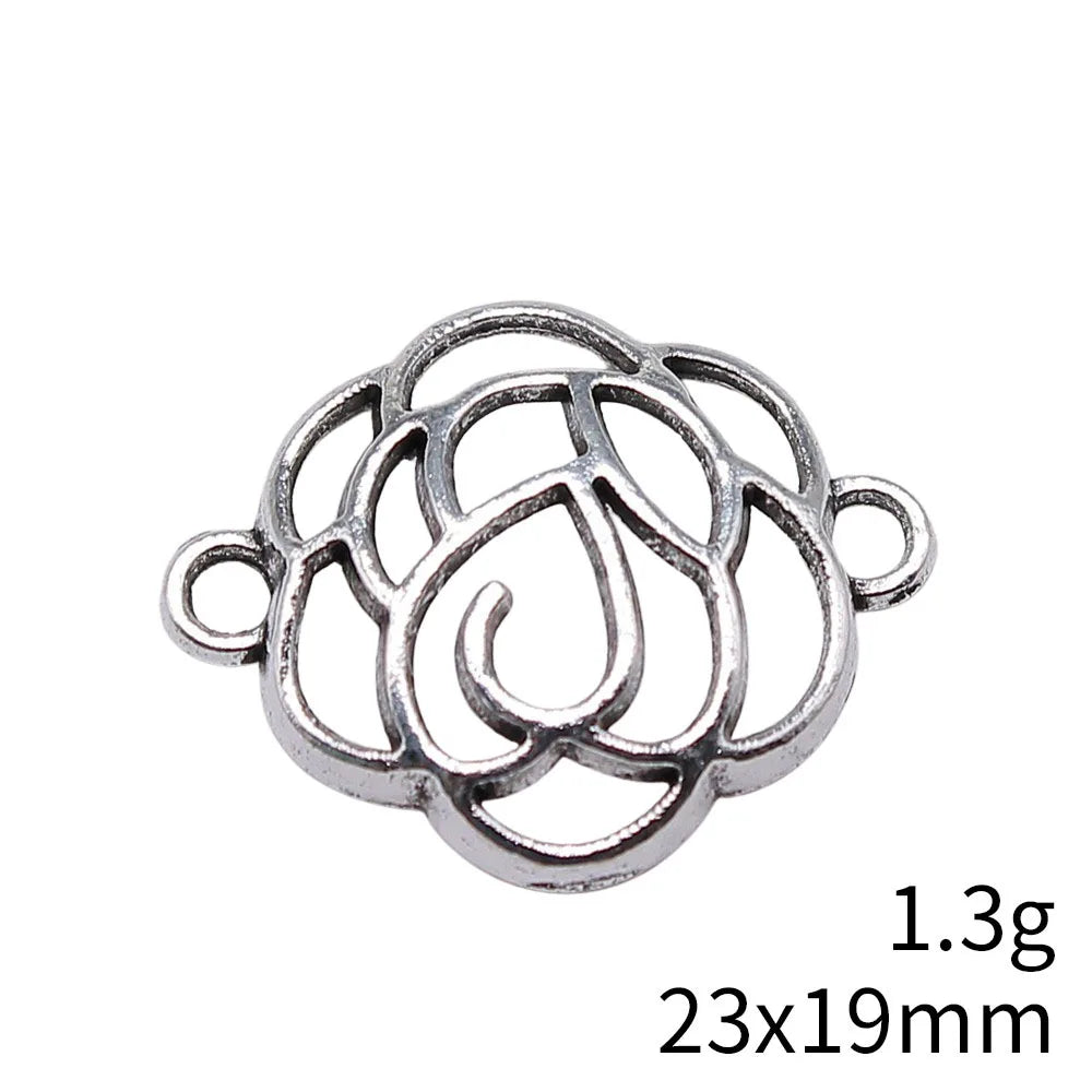 23x19mm 1.3g Antique Silver Zinc Alloy Flower Connector Charm for DIY Vintage Jewelry Making