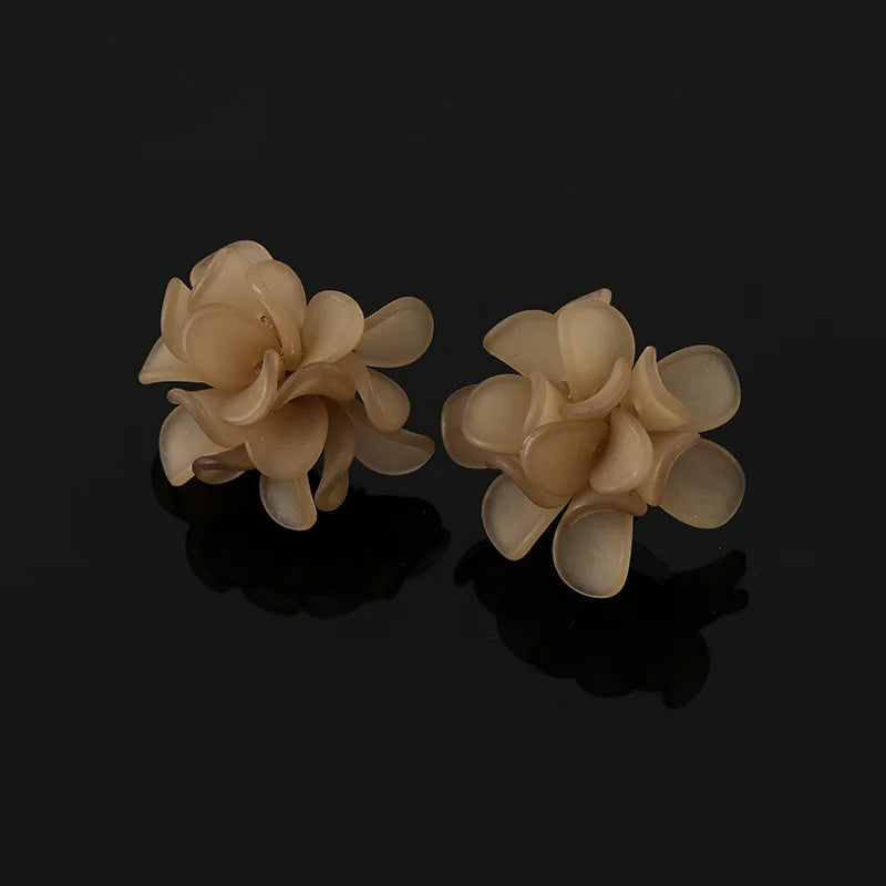 Elegant Light Coffee Acrylic Flower Stud & Clip On No Piercing French Handmade Floral Earrings