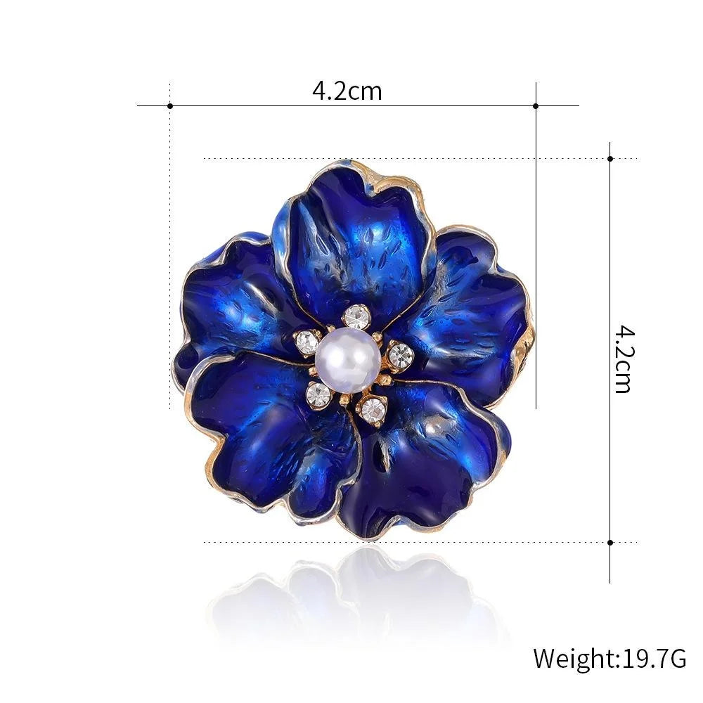 Elegant Red Enamel Peony Flower Brooch With Pearl And Rhinestones, Women's Lapel Pin Suit Accessory