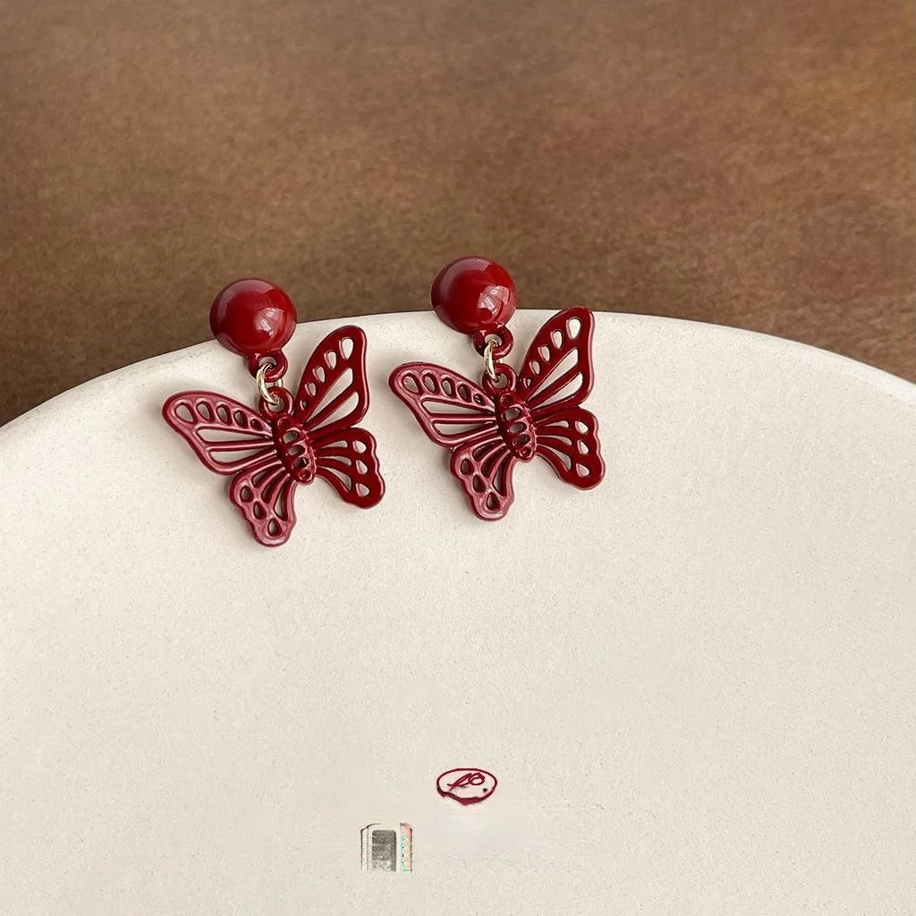 Copper Lacquered Flower Petal Bow Geometric Drop Earrings, Premium Commuter Style