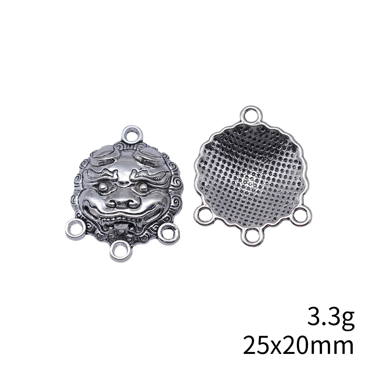 25x20mm 3.3g Antique Silver Zinc Alloy Chinese Lion Dance Multi Hole Connector Charm for Jewelry DIY