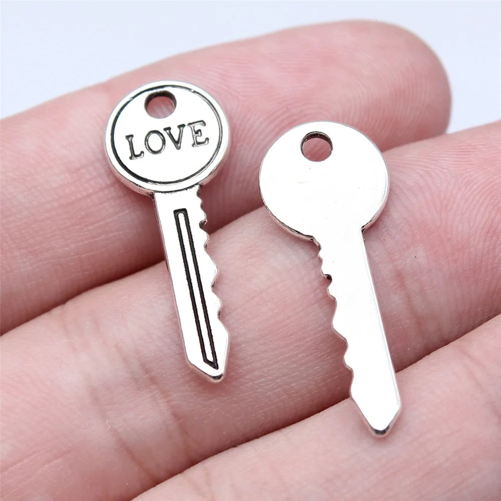 11x27mm 1.1g Antique Silver Zinc Alloy LOVE Key Charm Pendant for Bracelet Necklace Making