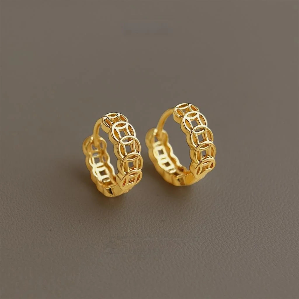 High-End Geometric Round Coin Copper Drop Earrings For Women Fashion Jewelry