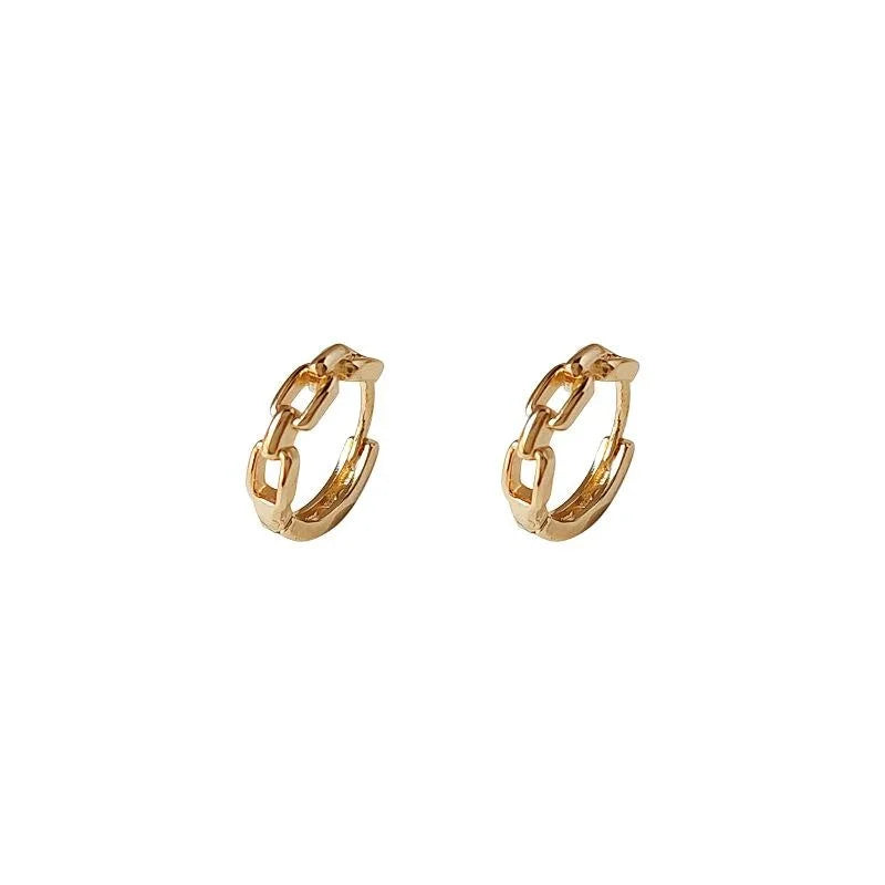 Copper Hollow Chain Geometric Circle Drop Earrings, Minimalist Metallic Everyday Jewelry