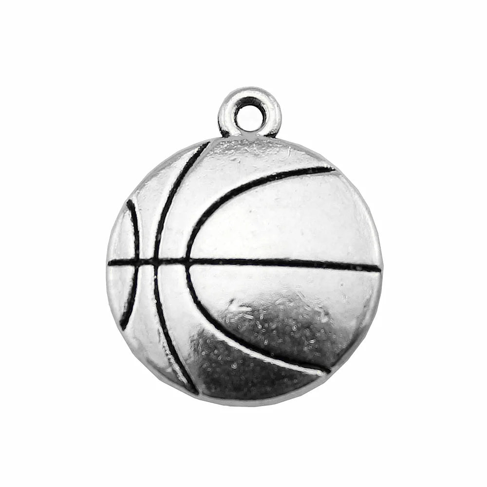 22x18mm 4.4g Antique Silver Zinc Alloy Basketball Charm Pendant for Sports DIY Jewelry Making