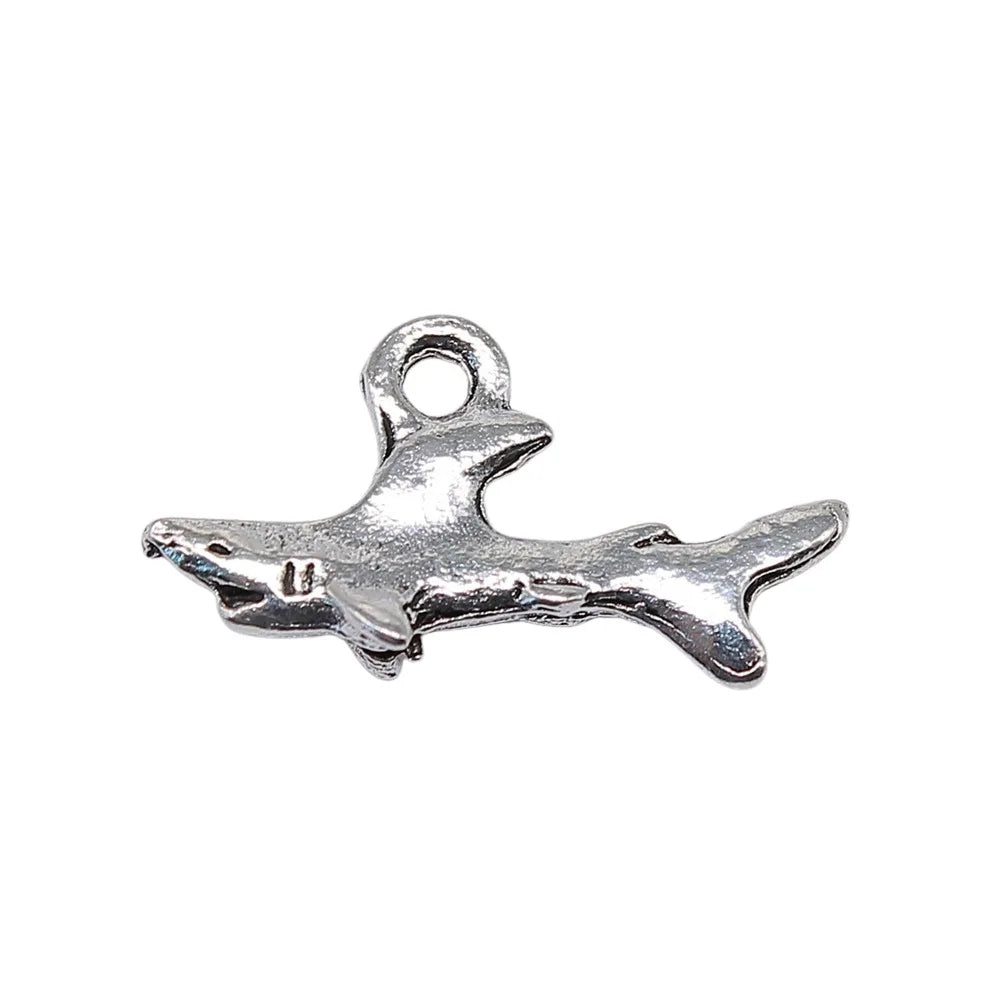 25x12mm 1.9g Antique Silver Zinc Alloy Shark Charm Pendant for DIY Ocean Theme Jewelry Making