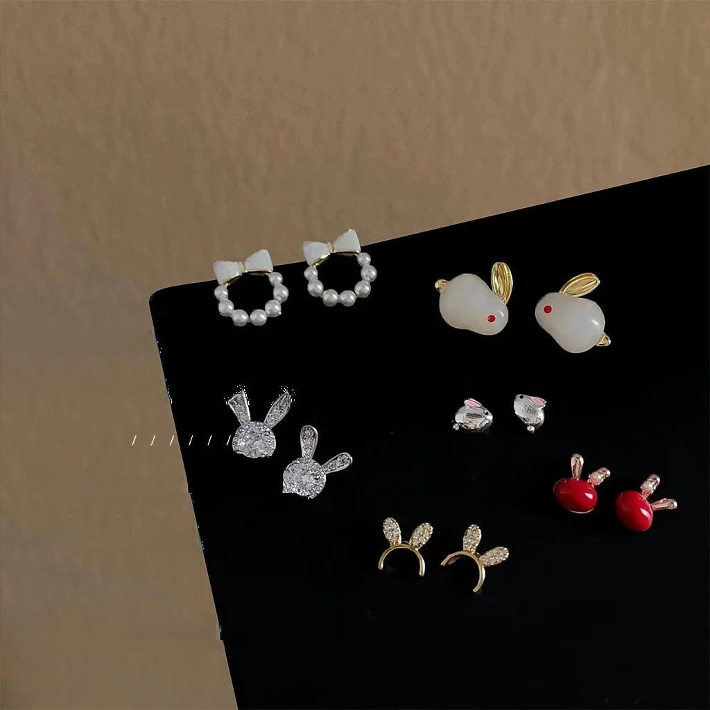 Cute Korean Style Rabbit Drop Earrings 14K Plated Copper Sweet Animal Jewelry For Women