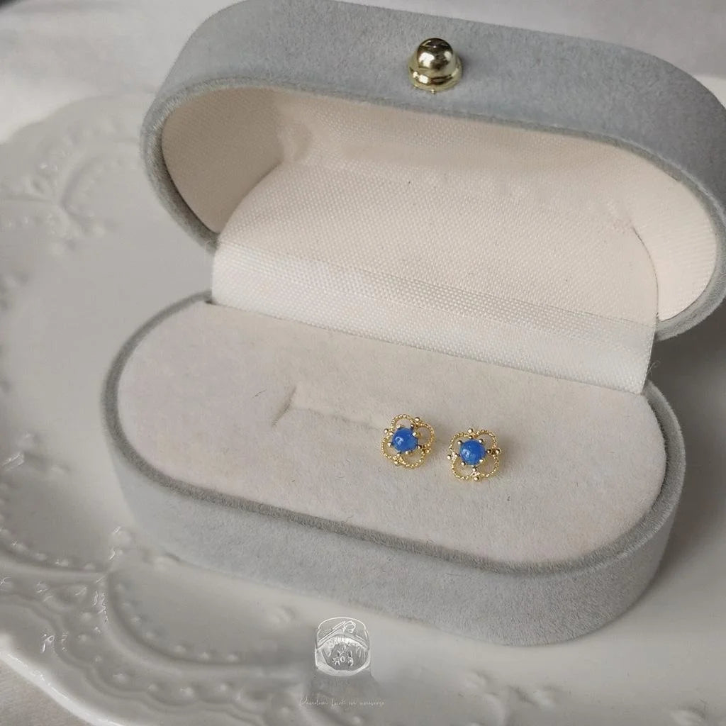 14K Plated Copper Mini Square Faux Opal Stud Earrings For Women Minimalist Korean Style