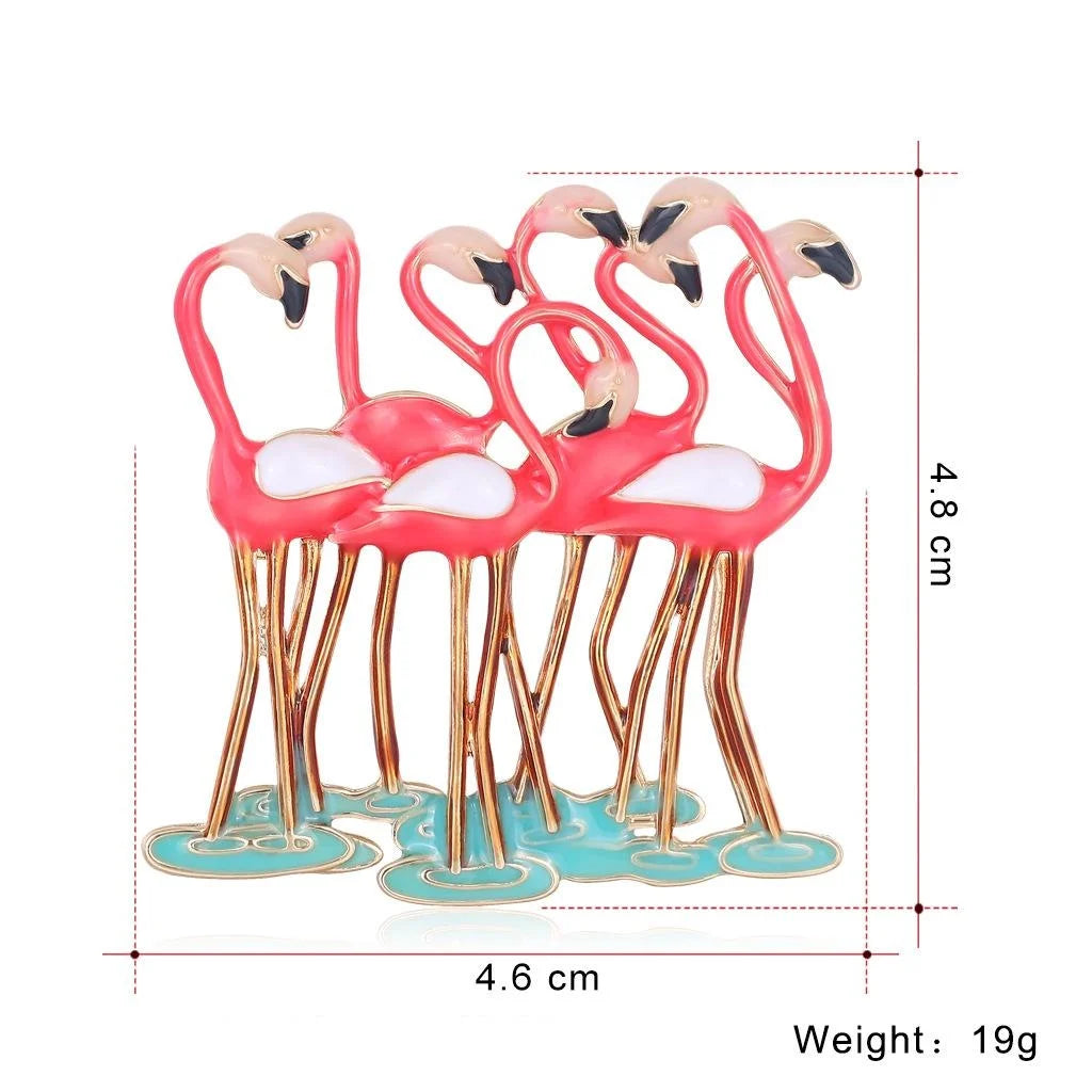 Elegant Pink Flamingo Enamel Alloy Brooch For Women 3D Bird Lapel Pin Corsage Suit Accessory Gift
