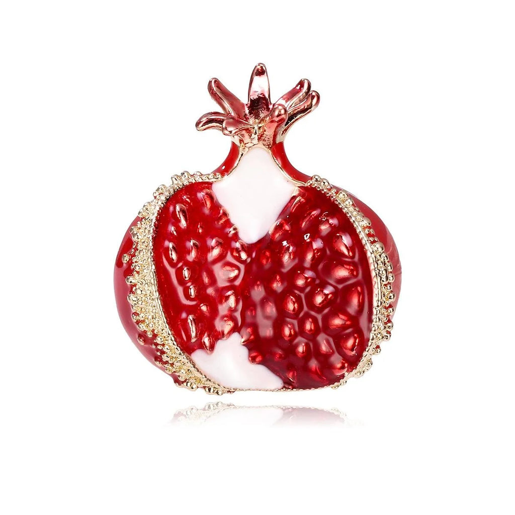 Elegant Red Enamel Pomegranate Brooch With Gold Alloy Rhinestones, Fashion Fruit Lapel Pin Corsage Gift