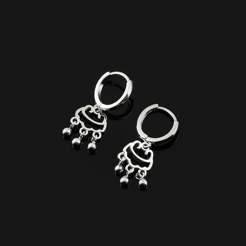 Vintage Silver Tone Alloy Peace Lock Spiral Hoop Tassel Elegant Stud & Clip On No Piercing Earrings