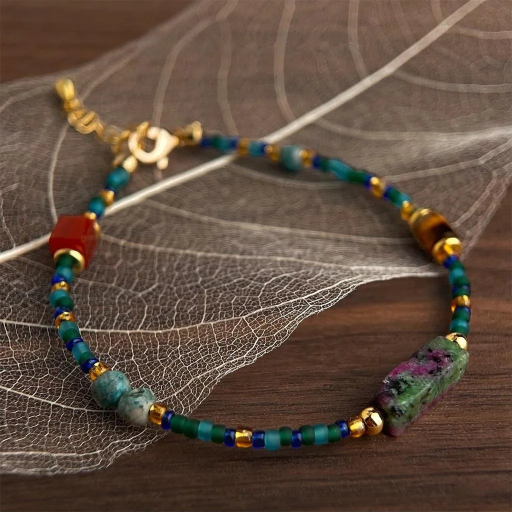 New Chinese Vintage Palace Style Handmade Natural Stone Rice Bead Geometric Bracelet For Women